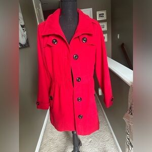 Super cute red pea coat with button details. Sz XL
